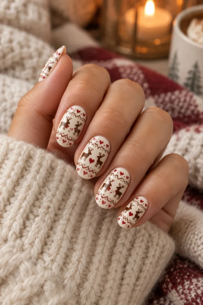 2. Cream Sweater Deer Pattern