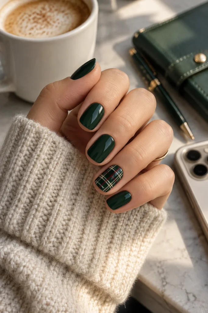 19. Tiny Plaid Accent Nail