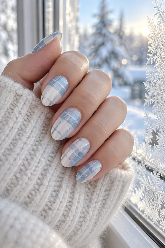 17. Frosty White and Icy Blue Plaid