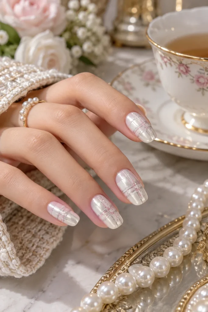 29. Pearl Plaid Nail Designs