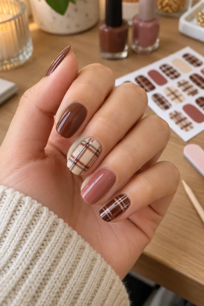 24. Plaid Sticker Nails