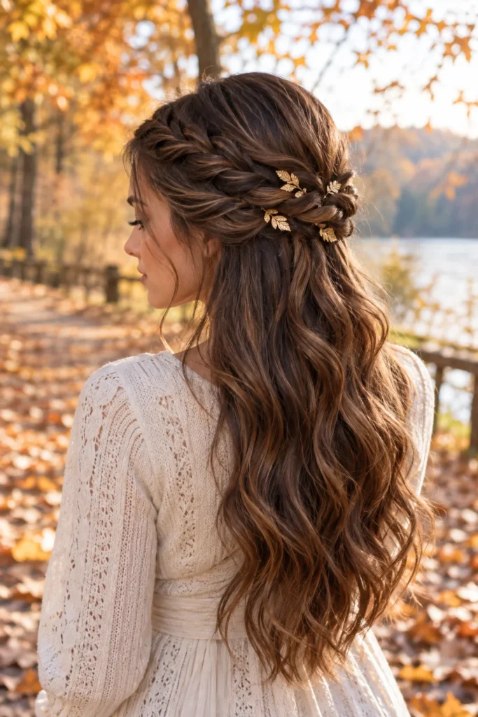 5. Braided Half Up With Leaf Pins