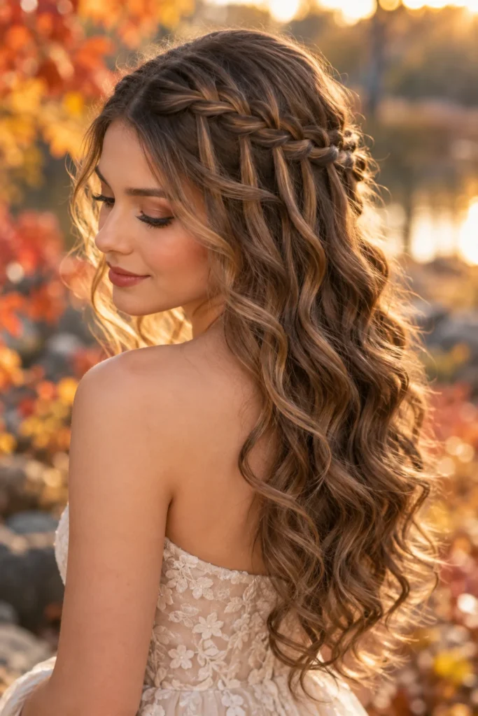 4. Waterfall Braid With Curls
