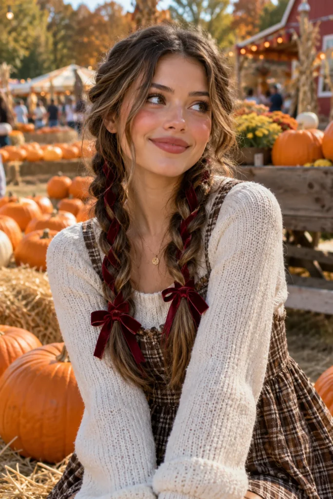 3. Twin Braids With Ribbon