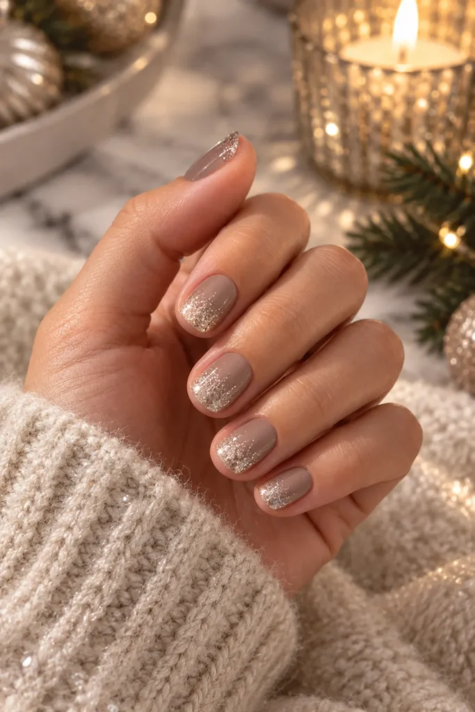 26. Glitter Gradient for Cashmere Taupe Nails