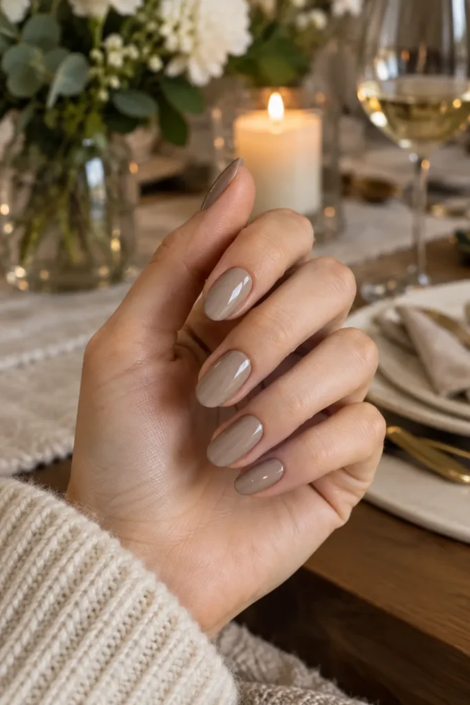 6. Short Almond Cashmere Taupe Nails