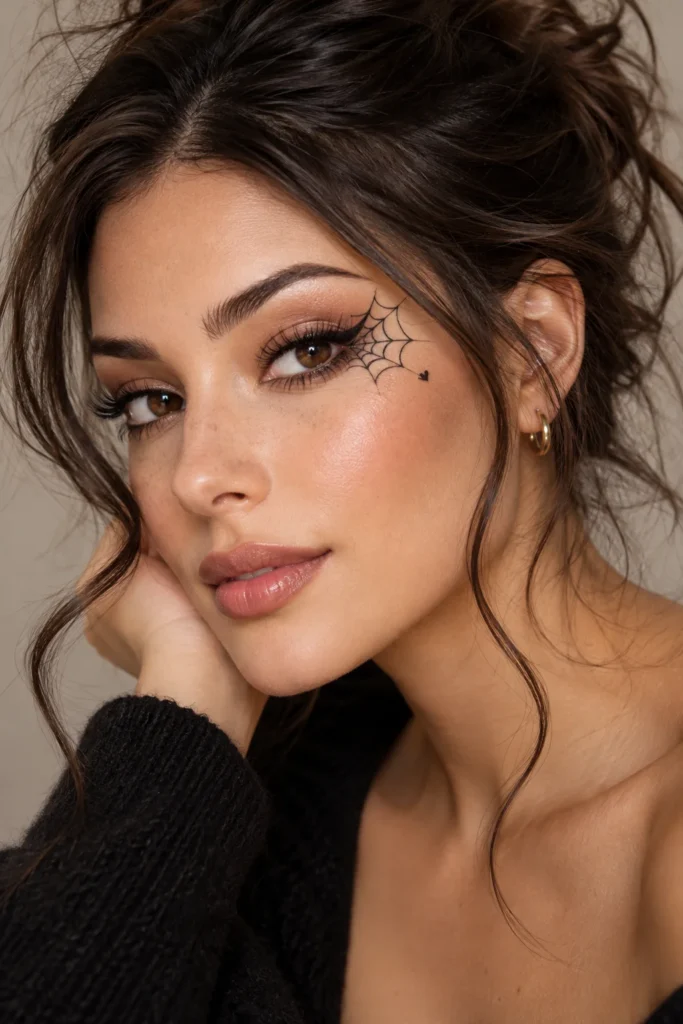 1. Spider Web Eye with a Black Pencil Easy Halloween Makeup Ideas