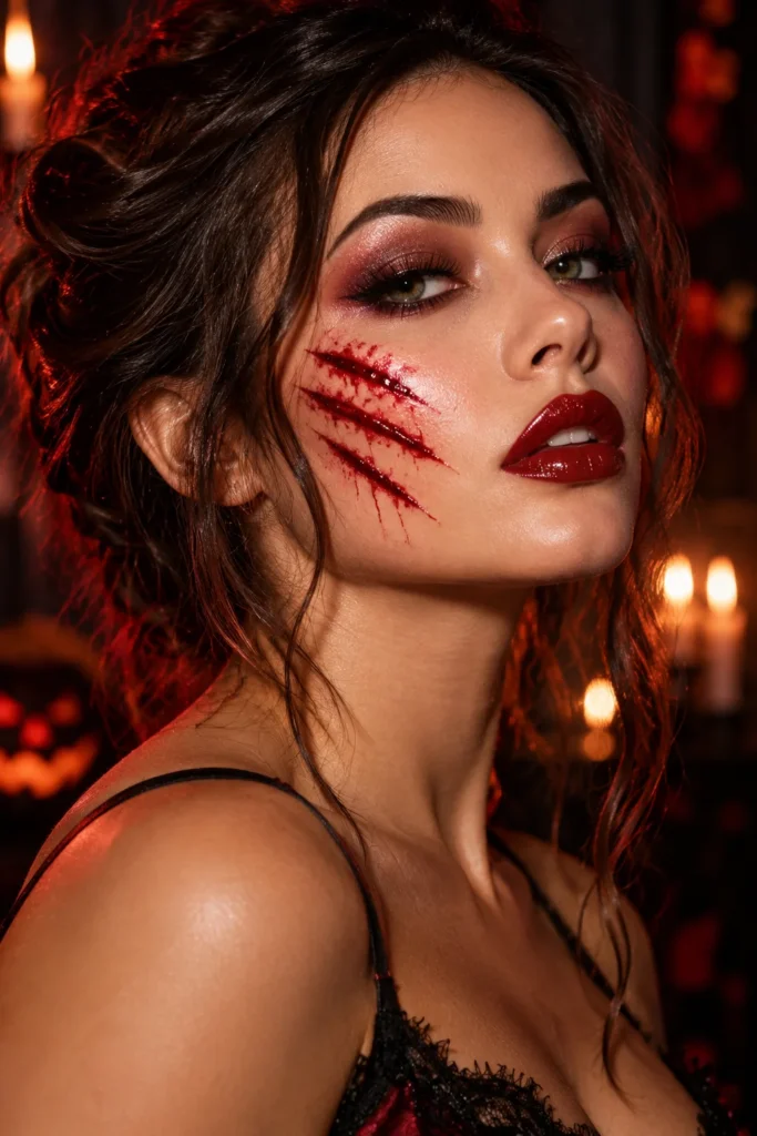 14. Bloody Scratch Marks with Lipstick